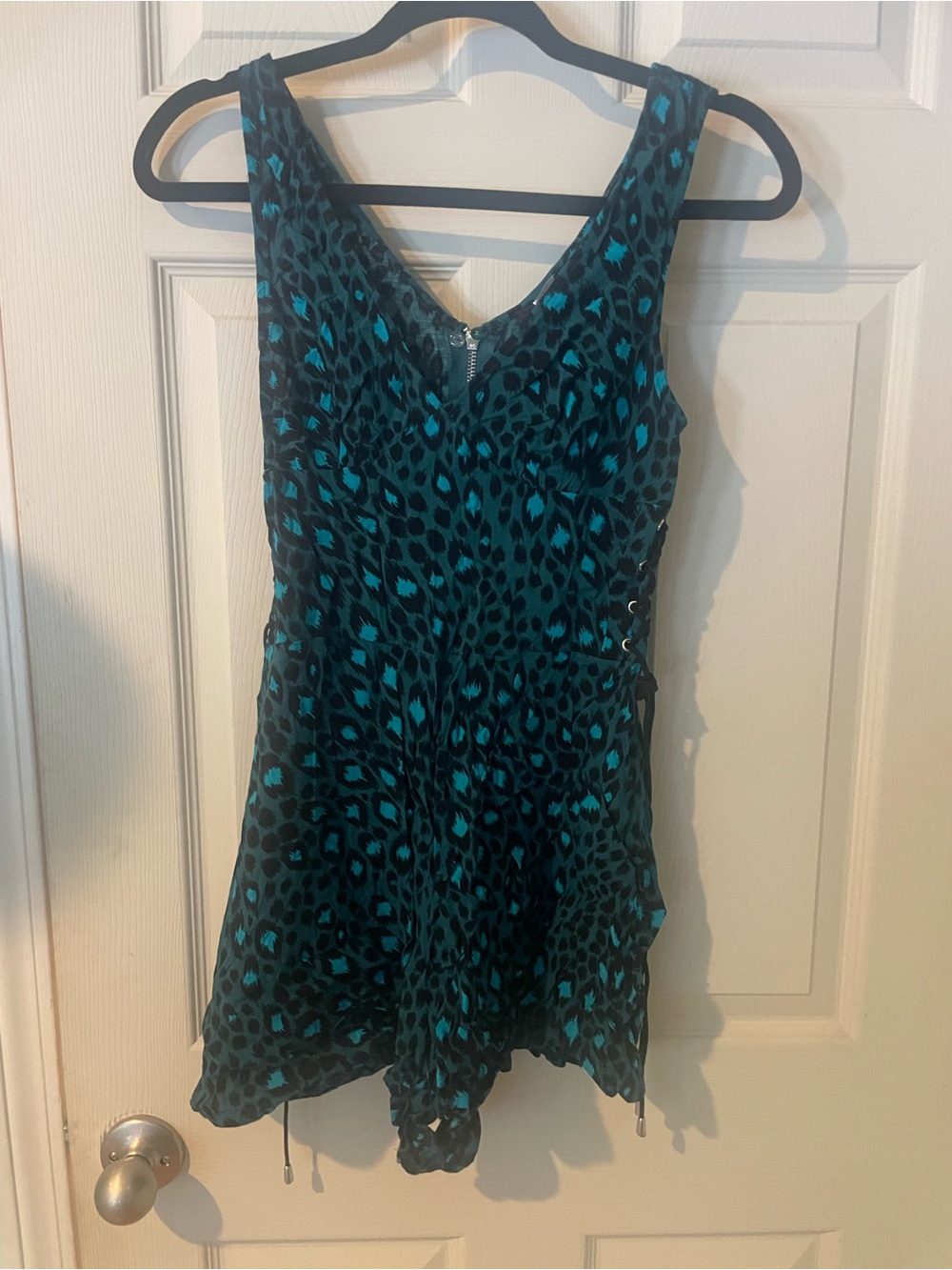 Teal and Black Leopard Print Sleeveless romper